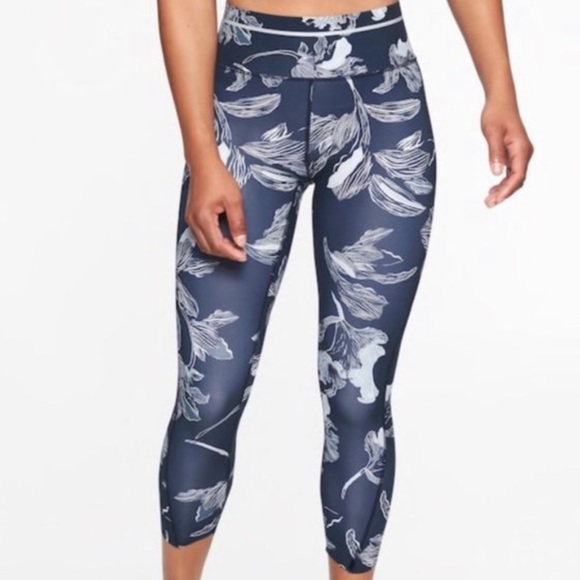 Athleta Floral Sonic Navy Leggings eh - Picture 7 of 16